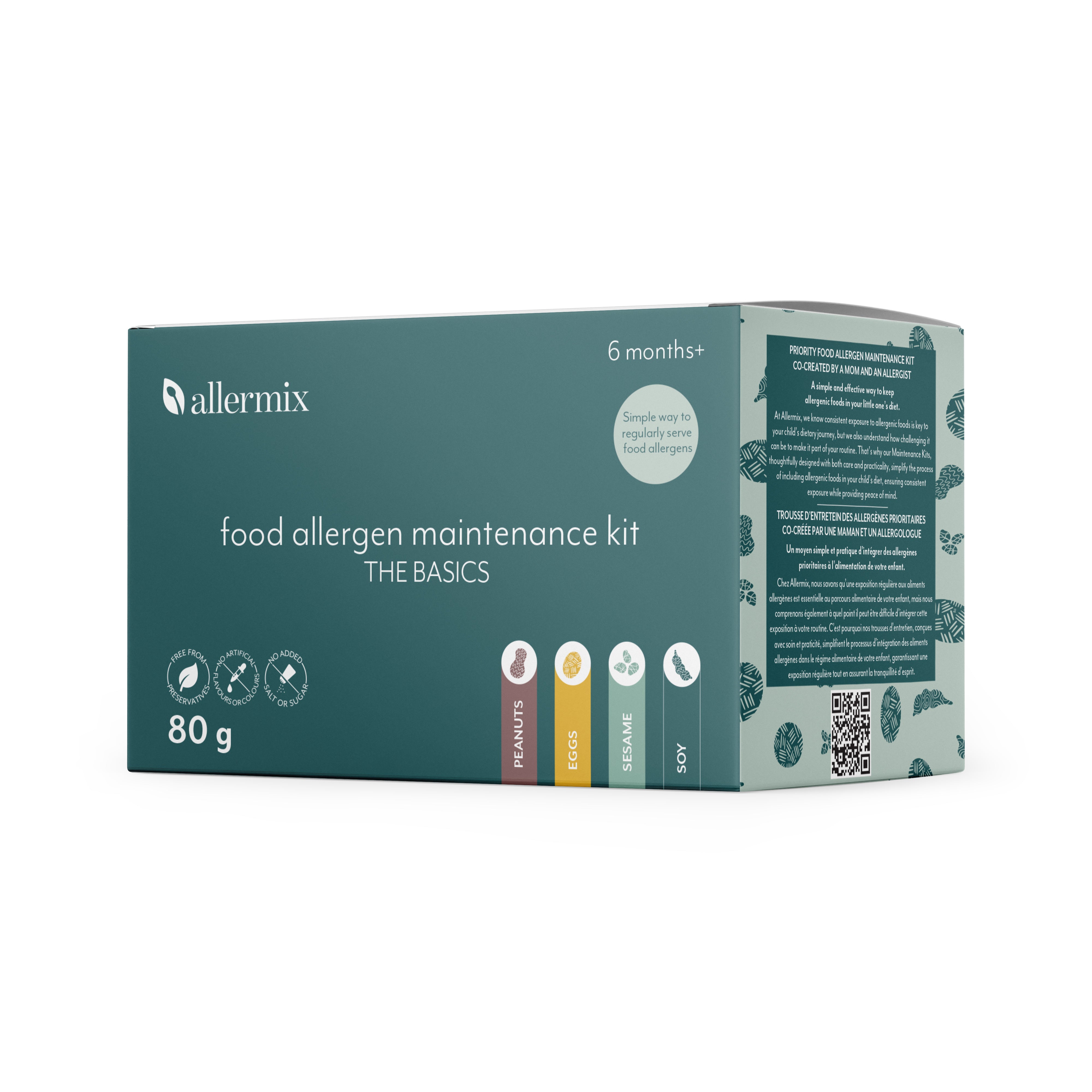 Allermix Food Allergen Maintenance Kit – The Basics, supporting continued introduction of egg, peanut, sesame and wheat allergens for babies.