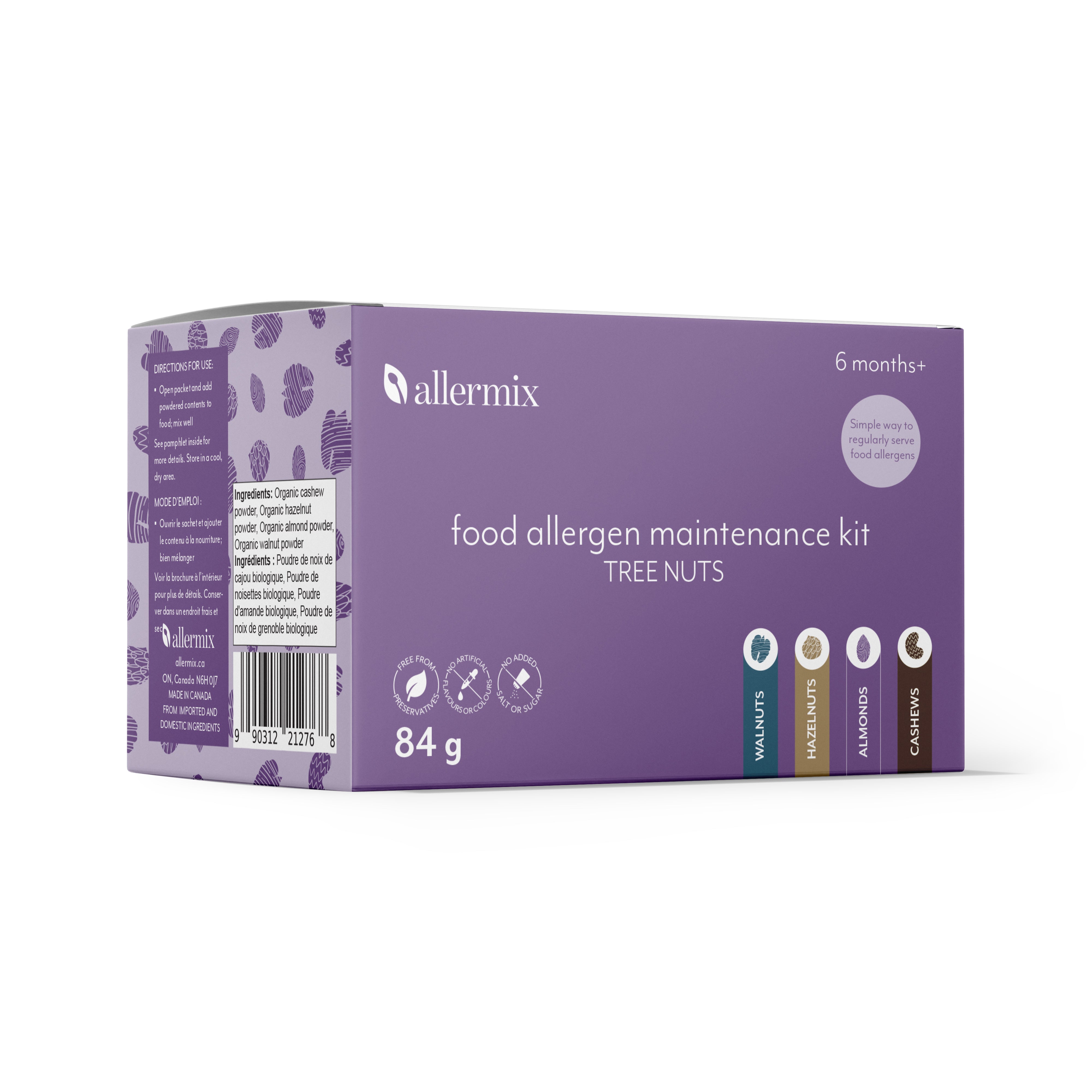 Allermix Food Allergen Maintenance Kit – The Nuts, ingredient side. Walnuts, hazelnuts, almonds and cashews.