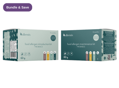 Two Allerminx food allergen introduction and maintenance kit boxes on a white background