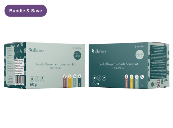 Two Allerminx food allergen introduction and maintenance kit boxes on a white background