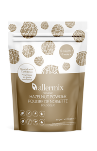 Allermix organic hazelnut powder packaging on a white background