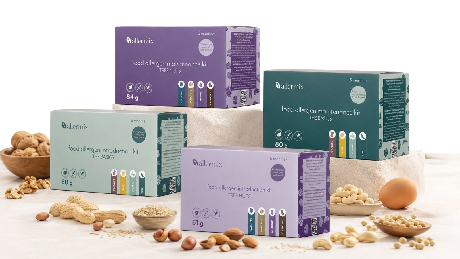 Allermix introduction and maintenance kits on a table surrounded by allergens