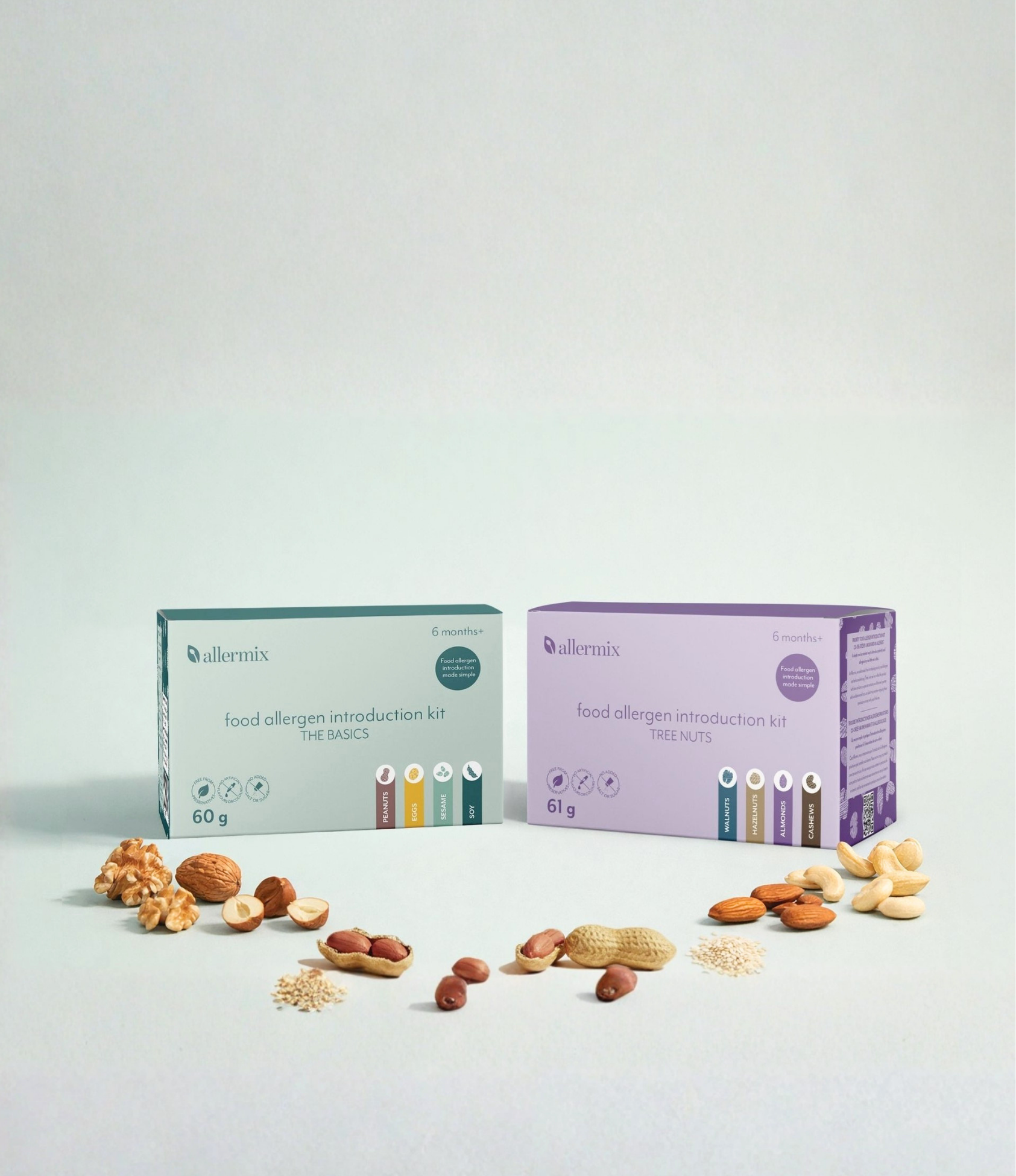 both allermix food allergen introduction kits on a kitchen counter