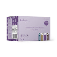 Allermix Food Allergen Introduction Kit – The Nuts, ingredient side. Walnuts, hazelnuts, almonds and cashews.